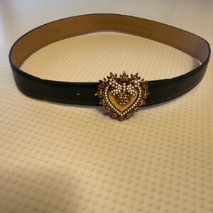 Dolce & Gabbana Devotion Size S Belt in lux leather heart buckle pearl inlay.